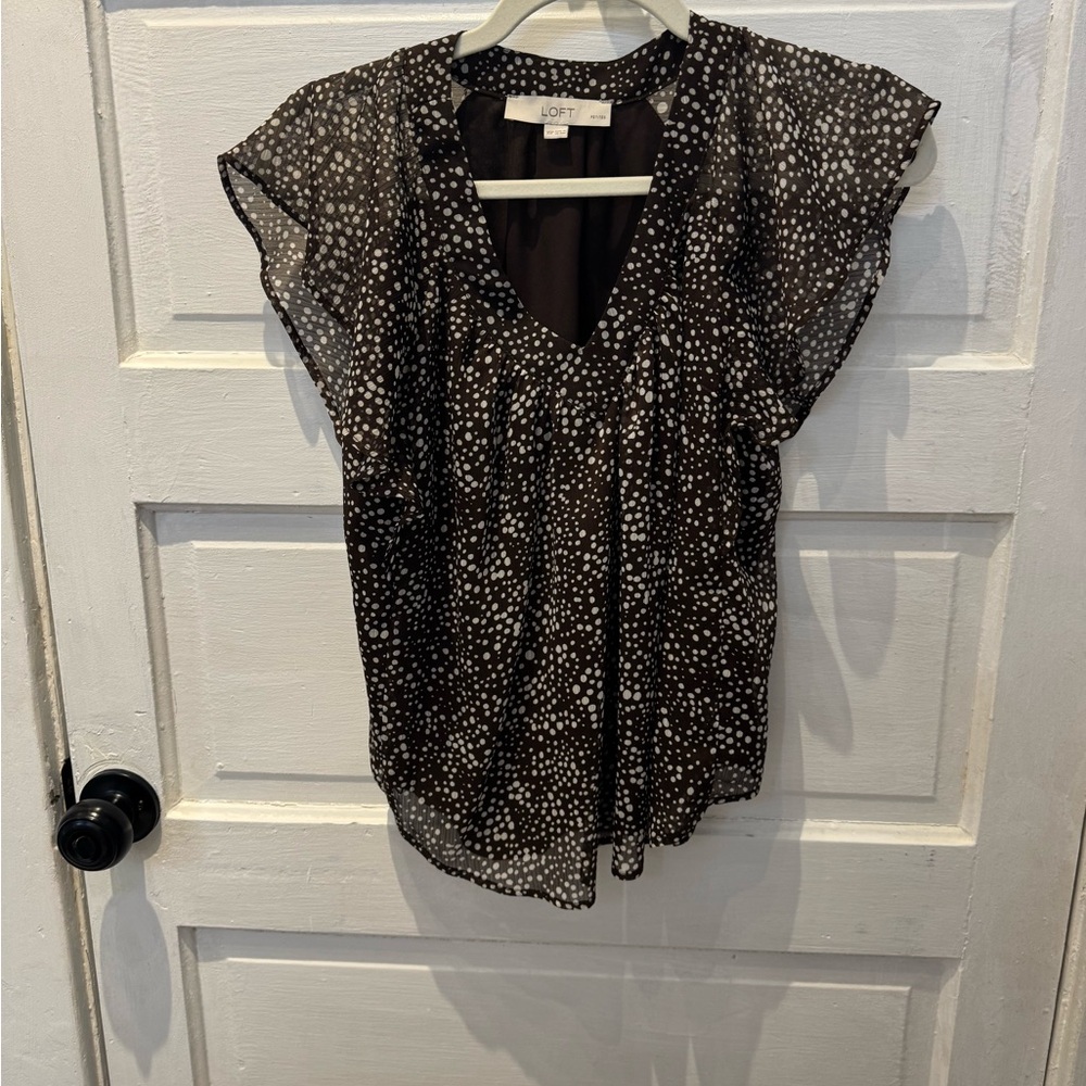 LOFT NWOT Brown and White Polka Dot Blouse